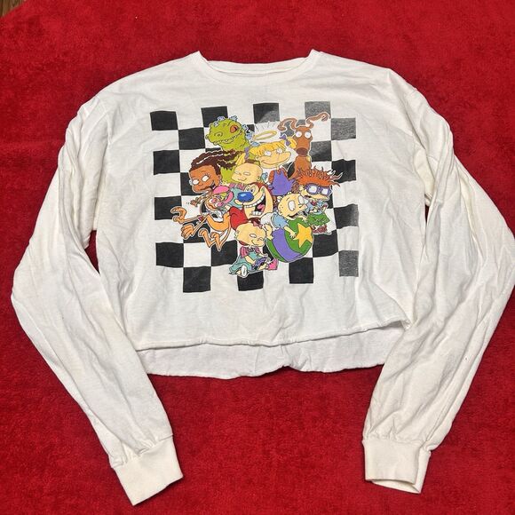 Rugrats Tops - Nickelodeon Rugrats Crop Top L Cartoon Graphic Y2K Checkerboard
